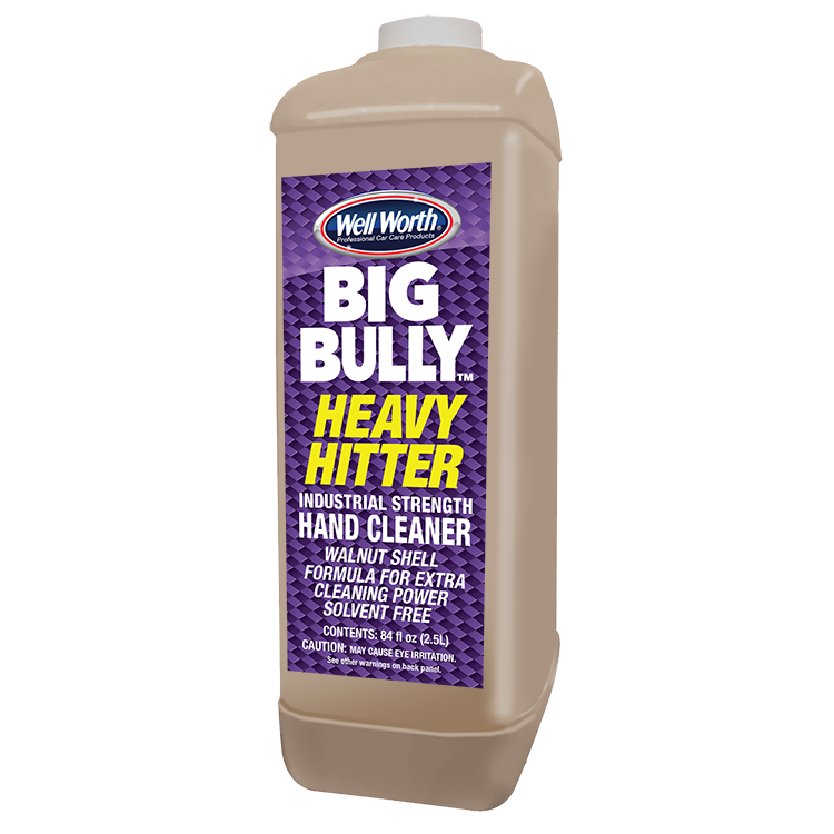 Big Bully Heavy Hitter Well Worth Professional Car Care Products Big Bully (TM) Heavy Hitter Industrial Strength Hand Cleaner. Walnut shell formula for extra cleaning power. Solvent free. 84 fl oz (2.5L).
