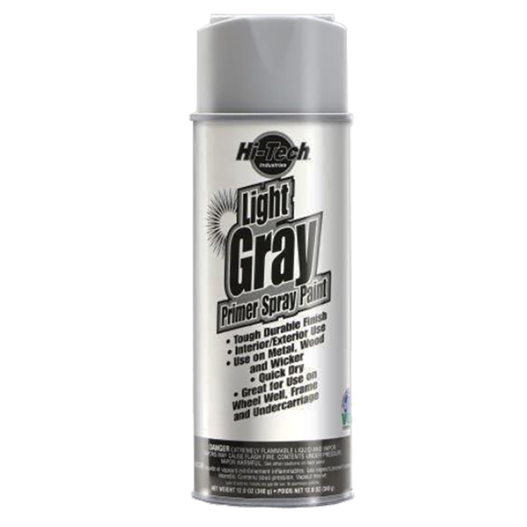 One can of Hi-Tech Light Gray Primer Spray Paint. Tough durable finish. Inter/exterior use. Use on metal, wood and wicker. Quick dry. Great for use on wheel well, frame and undercarriage.