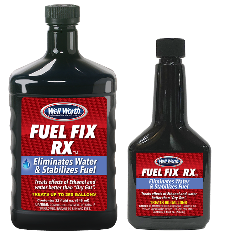 Fuel Fix Rx Eliminates Water & Stabilizes Fuel. Treats effects of Ethanol and water better than "Dry Gas." 32 fluid oz. treats up to 250 gallons. 8 fluid oz. treats 60 gallons.