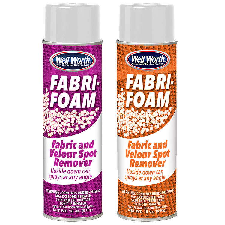 Well Worth Professional Car Care Products Fabri-Foam Fabric and Velous Spot Remover. Upside down can sprays at any angle. Original and citrus scents.