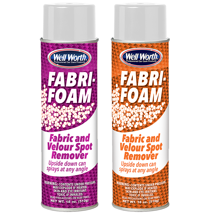 Fabri-Foam 1004&1051 copy Well Worth Professional Car Care Products Fabri-Foam Fabric and Velous Spot Remover. Upside down can sprays at any angle. Original and citrus scents.