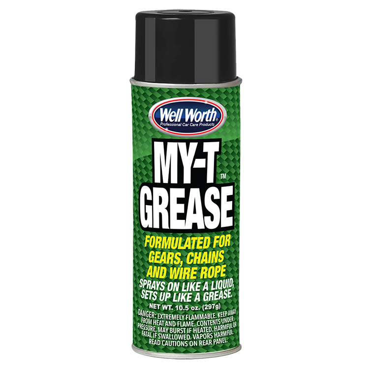 Well Worth Professional Car Care Products MY-T Grease (TM). formulated for gears, chains and wire rope. Sprays on like a liquid, sets up like a grease.