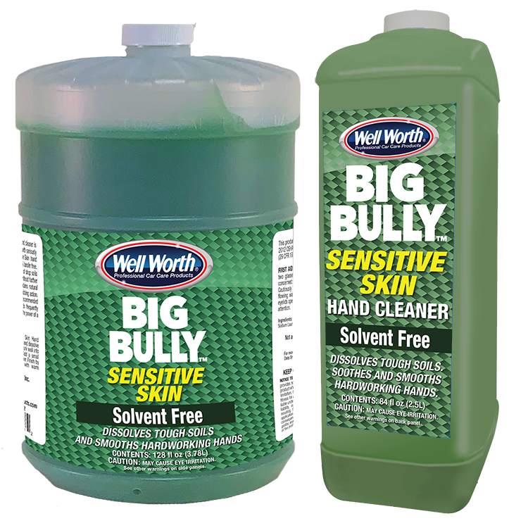 Big Bully SS Combo Well Worth Professional Car Care Products Big Bully Sensitive Skin Solvent Free Hand Cleaner. Gallon and 84 oz. size. Dissolves tough soils and smooths hardworking hands.