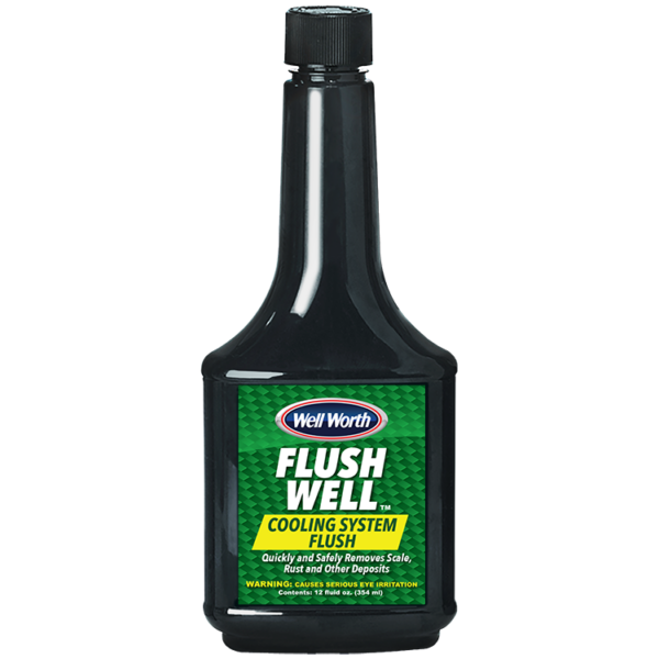 Well Worth Flush Well (TM) Cooling System Flush. Quickly and safely removes scale, rust and other deposits. WARNING: CAUSES SERIOUS EYE IRRITATION. Contents: 12 fluid oz. (354 ml)