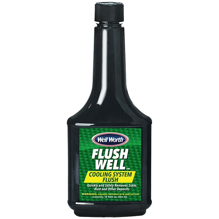 Well Worth Flush Well (TM) Cooling System Flush. Quickly and safely removes scale, rust and other deposits. WARNING: CAUSES SERIOUS EYE IRRITATION. Contents: 12 fluid oz. (354 ml)