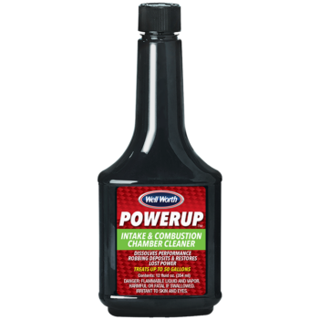 Well Worth PowerUp (TM) Intake & Combustion Chamber Cleaner. Dissolves performance robbing deposits & restores lost power. Treats up to 50 gallons. Contents: 12 fluid oz. (354 ml)