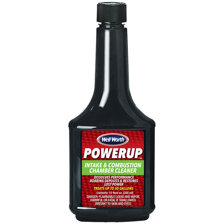 Well Worth PowerUp (TM) Intake & Combustion Chamber Cleaner. Dissolves performance robbing deposits & restores lost power. Treats up to 50 gallons. Contents: 12 fluid oz. (354 ml)