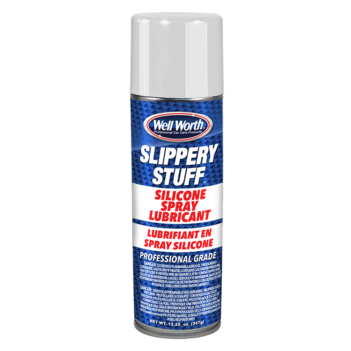 A photo of one can Well Worth Professional Car Care Products Slippery Stuff Silicone Spray Lubricant. Professional grade. Net weight 12.25 oz. (347 g).